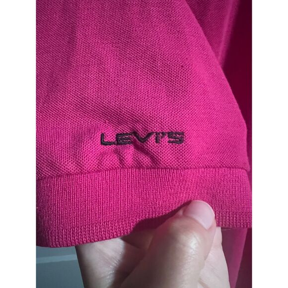 VTG Levi's Men Polo T-Shirt Short Sleeve Embroider Single Stitch Pink Medium - Picture 3 of 6